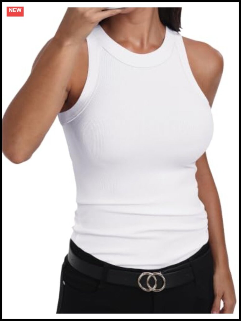 Womens Sleeveless Racerback High Neck Fitted Ribbed Cotton Tank Top Casual Basic